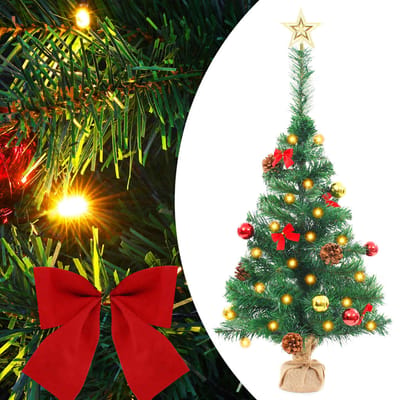 vidaXL - Kunstkerstboom - met - verlichting - en - kerstballen - 64 - cm - groen