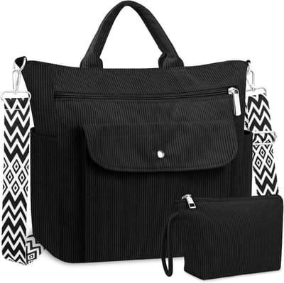 Grote Corduroy Shopper Tas, Strandtas met Rits, Schoudertas voor Werk, School en Reizen, Ideaal voor Winkelen en Laptopgebruik
