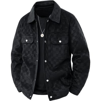 Herfst Nieuwe Heren Hoge Kwaliteit Suède Schakersbord Geruite Jas Modieus Zakelijk Casual Zachte Huidvriendelijke Jas 5XL black