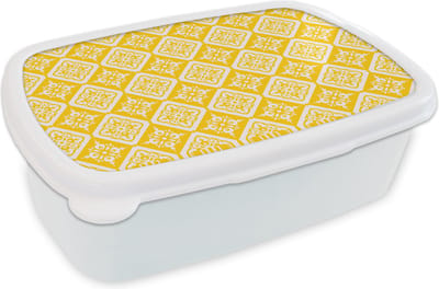 Broodtrommel Wit - Lunchbox - Brooddoos - Mozaïek - Vintage - Geel - Patronen - 18x12x6 cm - Volwassenen