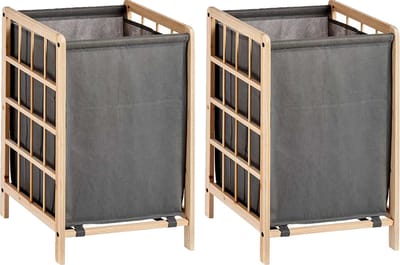 Kipit Wasmand Woodbox - 2x - met opvang waszak - 50 liter compartiment - 40 x 33 x 60 cm