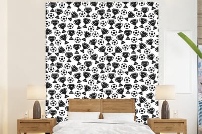 Behang - Fotobehang Patronen - Voetbal - Beker - Jongens - Kinderen - Kids - Kindje - Breedte 225 cm x hoogte 280 cm