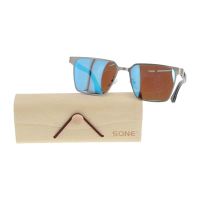 5one®  Napoli Square Blue - Zonnebril met Houten poten - spiegelglas