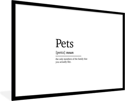 Fotolijst incl. Poster - Quotes - Pets - Huisdieren definitie - Woordenboek - Spreuken - 120x80 cm - Posterlijst