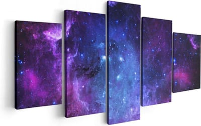 Artaza Canvas Schilderij Vijfluik Ruimte in het Paars Blauw  - 100x50 - Foto Op Canvas - Canvas Print
