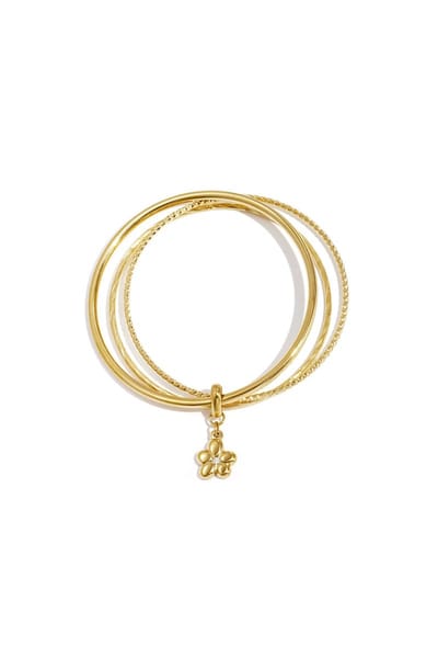 Goudlief Bangles met hangende bloem charm - Goudkleur - Verkleurt niet - Cadeau - Goudlief.nl