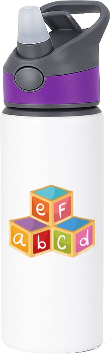 Hacebo® - Blokken waterfles met rietje paars - Kind - baby's - Letters - letter lezen - peuters - speelgoedblokken - water fles - 650ML