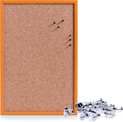 Prikbord incl. 25x punaises zilver - 40 x 60 cm - oranje - kurk