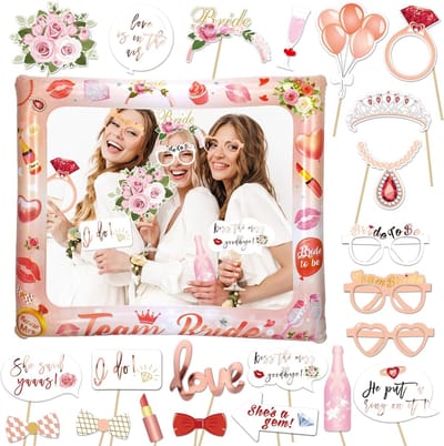 Feest Foto Props - Bruiloft Accessoires - Vrijgezellenfeest - Opblaasbaar Frame - 23 Delig - Rose Goud