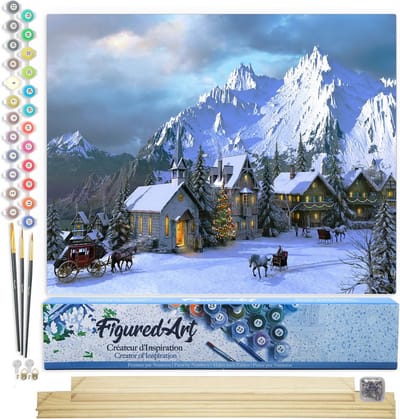 Figured'Art Schilderen op Nummer Volwassenen canvas Kerstmis in de Alpen - Handwerk acrylverf Kit DIY Compleet - 40x50cm met DIY houten lijst