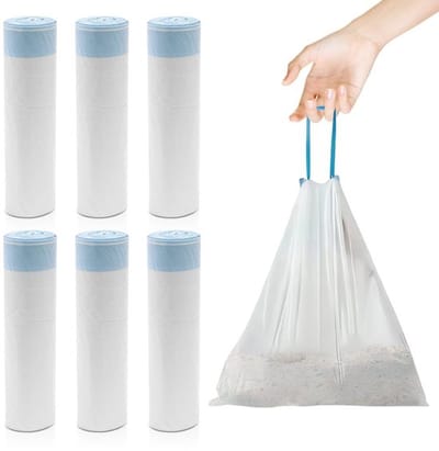 Dailygoods- Vuilniszakken 90 Stuks - Draaggreep - Zelfreinigende Kattenbakzakken - Trekkoord - 45 x 50 cm - Perforatie- en Scheurvastheid