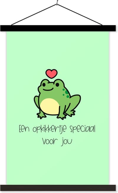 Posterhanger incl. Poster 40x60 cm - Schoolplaat - Beterschap - Quotes - Kikker - Opkikker - Textielposter - Zwarte latten
