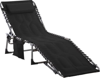 Ligbed - Ligstoel tuin - Tuinstoel - Tuinstoelen - Stoelen - Tuinmeubelen - Zwart - 188 x 57 x 30 cm