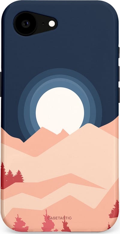 Casetastic hoesje geschikt voor Apple iPhone 16e / Apple iPhone 17e - MagSafe - Dubbellaagse bescherming - Bergen bij maanlicht - Fashion Case - Zwart Perzik Zand Koraal