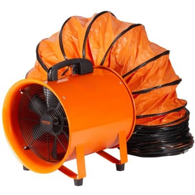 VEVOR Bouwventilator 255W AC-motor Bouwventilator 2830 RPM Bouwventilator Ventilator 1720 CFM (2922 m3/h) Axiale ventilator met 10 m slang Axiale ventilator 79 dB geluidsniveau Industriële ventilator