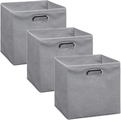5Five Opbergmand / kastmand - Set van 3x stuks - grijs - linnen - 29 liter - 31 x 31 x 31 cm - Opbergbox - Vakkenkast manden