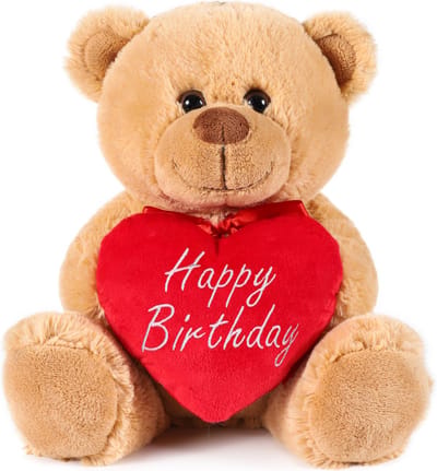 BRUBAKER Teddybeer Pluche Beer met Hart Rood - Happy Birthday - 25 cm - Teddybeer - Pluche Teddy - Knuffel - Bruin Lichtbruin- Teddybeer - Knuffel - Verjaardag Cadeau