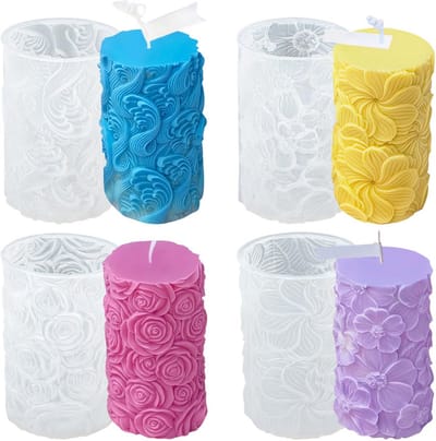 Siliconen Gietvormen voor 3D Kaarsen - 4 Stuks met Bloemen voor Doe-Het-Zelf Projecten