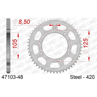 Stalen motortandwiel achteraan Afam 420 48 dents