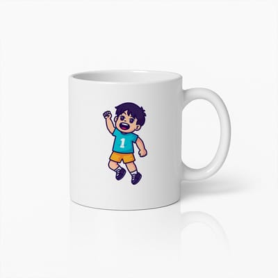 Energiek Gelukkig Jongen Mok – Speelse Kinder Cartoon Ontwerp voor Plezierige Koffiemomenten