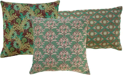 NIN-NIT Nature Classique kussenset - 3 verschillende sierkussens met bloemenprint - Bladeren - natuurprint - groen - paars - bruin - beige - turquoise - oker - multicolor - 1x 90x35 cm - 2x 50x50 cm
