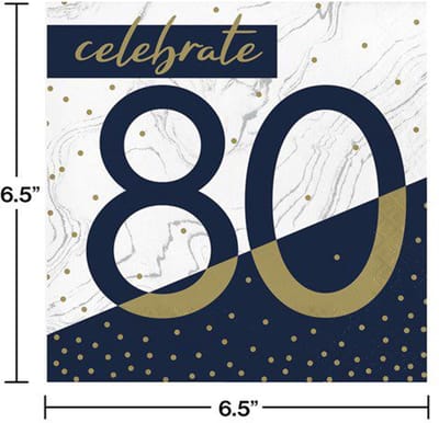 Servetten - celebrate 80 - navy&gold - 16 stuks - 30x30cm