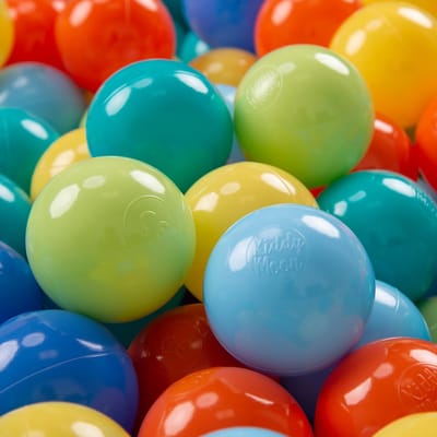 KiddyMoon Ballenbak ballen voor Kinderen Ø7 cm met 50 Stuks - Kinderballen baby - Speelballen voor Ballenbad - BPA-vrij - Ballenbak ballen - Kleurrijke ballen - Baby Speelgoed - Lichtgroen Oranje Turkoois Blauw Babyblauw Geel