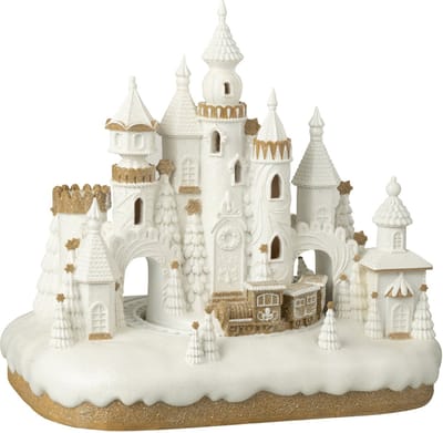 J-Line decoratie Peperkoek Kasteel + Trein - polyresin - beige/wit