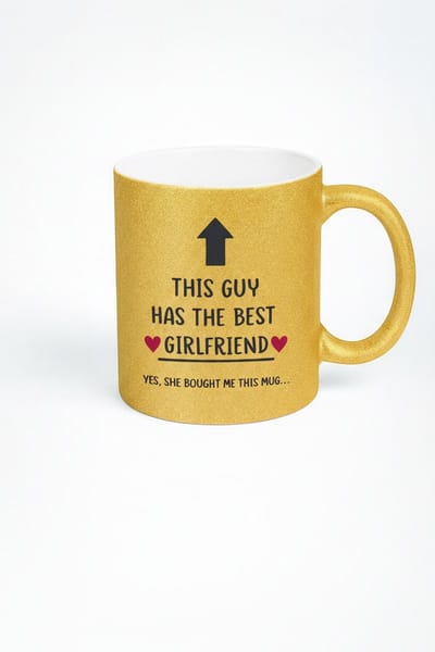 Gouden Glitter Mok voor Vriendje: 'This Guy Has The Best Girlfriend' - Uniek Liefdescadeau van Vriendin