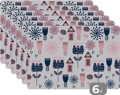 Placemat - Placemats kunststof - Patroon - Pastel - Scandinavië - 45x30 cm - 6 stuks - Hittebestendig - Anti-Slip - Onderlegger - Afneembaar