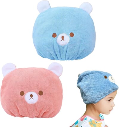2 stuks droog haarkapje föhn handdoek meisjes schattige beer badhanddoek kap kinderen snel droog haar super waterabsorberend koraal fleece