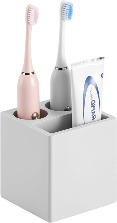 Toothbrush Houder met Snelle Droogfunctie voor Badkamer, 3 Slots, Geschikt voor Tandenborstels en Elektrische Tandpasta, Lichtgrijs en Stijlvol Design