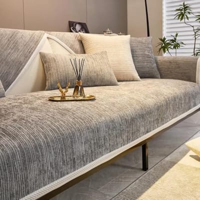 PromoHome Universeel Bankhoes L-Vorm - Antislip Chenille Stof Lichtgrijs