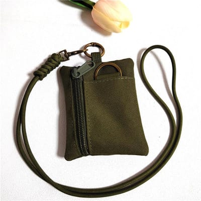 Porte-monnaie mini pour cartes et pièces à suspendre au cou en tissu Oxford décontracté, pochette zippée pour hommes et femmes, porte-clés Ins, petit sac avec cordon vert