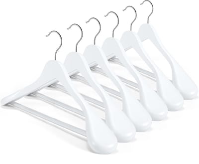 Unyqoos® Set van 6 houten kledinghangers met brede schouder en antislip stang