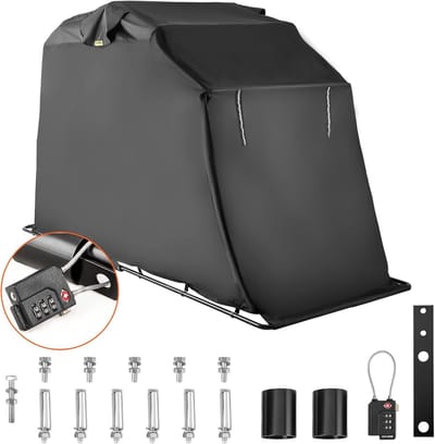 Waterdichte Motorhoes voor Motorfiets - 270 x 105 x 155 cm, UV-bestendig en Weerbestendig, Inclusief TSA-codeslot en Reflecterende Platen
