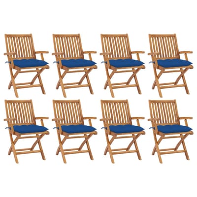 vidaXL - Opklapbare - stoelen - met - kussens, - 8 - stuks, - massief - teakhout