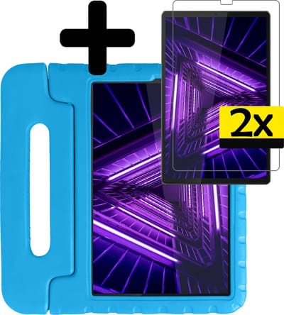 Hoes - Geschikt voor Lenovo Tab M10 FHD Plus (2e / 2nd Generatie) - Met 2x Screenprotector - Kinderhoes Shockproof Bumper - Kidsproof Case - Tablet Hoesje - Kinder Cover - Blauw