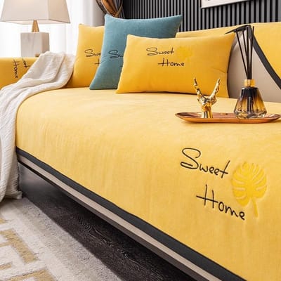 Nieuwe Chenille Bankhoes Antislip Huishoudelijk Stofdicht Bankhoes Effen Kleur met Letter Bladeren Geborduurde Decor Bankkussen 70x70cm 1pcs