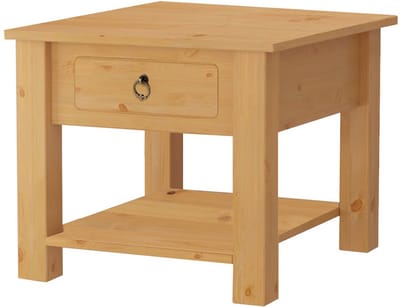 Ines Salontafel met 1 Lade - Massief Grenenhout - Landelijke Stijl- Natuur Grenen