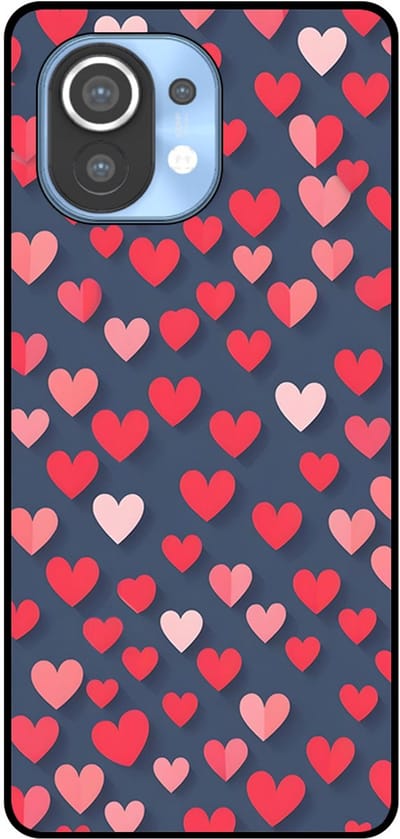 Smartphonica Telefoonhoesje Geschikt voor Xiaomi Mi 11 met Roze en Rode Hartjes Opdruk - TPU Backcover Case With Rosé and Red Heart Design geschikt voor Xiaomi Mi 11