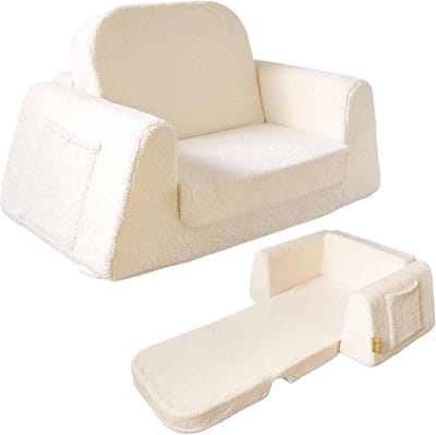 Kinderbank Slaapbank - Zitbank Bed - Kinderkamer Inrichting - 2-in-1 Design - 74 cm Breed - Beige
