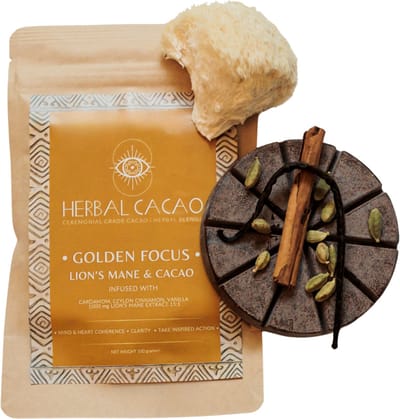 Lionsmane, Ceremoniële CACAO, Kardemom, Kaneel, Vanille - Voor Kalm & Helderheid Ritueel, Golden Focus 100g - Q’eqchi Maya - Guatemala - Herbal Cacao