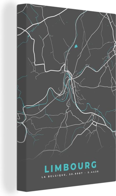 Canvas Schilderij Plattegrond – Limbourg – Blauw – Stadskaart - Kaart - België - 20x30 cm - Wanddecoratie