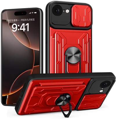 Coverup Hoesje - Geschikt voor iPhone 16e / 17e Hoesje - Coverup Armor Ring Kickstand Back Cover met Camera Shield - Rood
