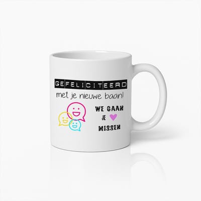Gefeliciteerd met je Nieuwe Baan Mok – Afscheidscadeau Koffiebeker met Leuk Spreekballon Ontwerp