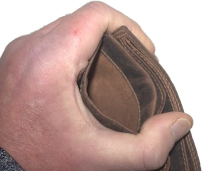 Oi Hunter bruine leren originele combibeurs / platte billfold portemonnee met klappertje / ouderwets knijpportemonneetje met ruimte pasjes en biljetten / Anti skimming / bruin leer / 485H