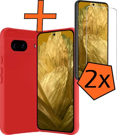Hoes - Met 2x Screenprotector - Geschikt voor Google Pixel 8a - Sterk & Shockproof - Back Cover - Siliconen Case - Telefoon Hoes - Rood