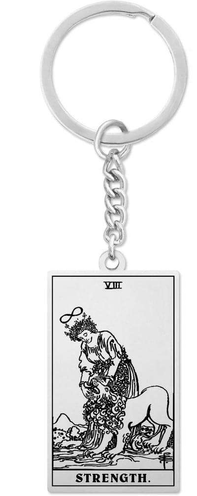 Tarot Sleutelhanger VIII: Kracht / Strength - Zilverkleurig Stainless Steel - Grote Arcana uit Rider-Waite Geïnspireerd - Pax Amare