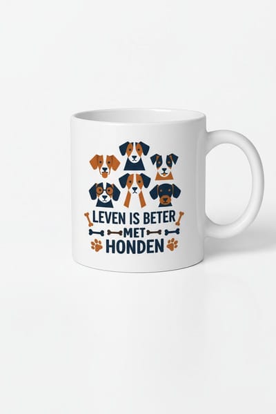“Leven Is Beter Met Honden” 330ml Witte Koffiemok – Schattig Hondenliefhebber Design – Perfect Cadeau voor Baasjes & Dierenliefhebbers